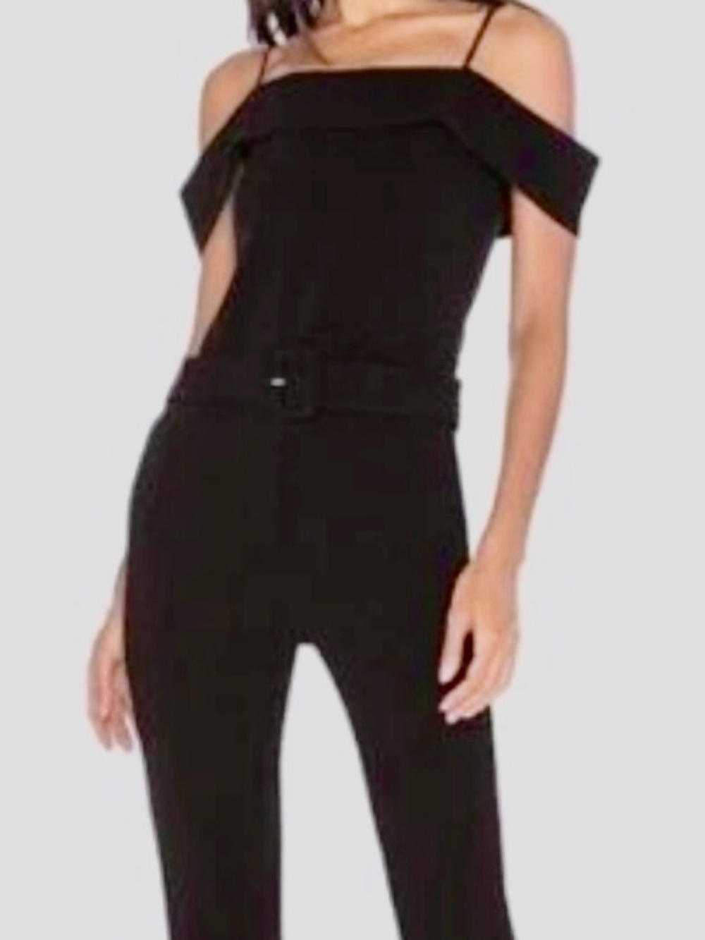Theory Black Off-Shoulder Jumpsuit with Belt. Size 6